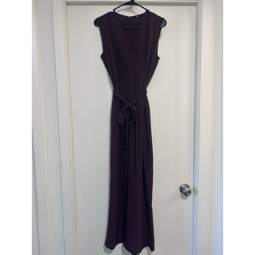 Uniqlo Women’s Burgundy Chic Sleeveless Pantsuit. Medium, Waist Tie, Wide Leg